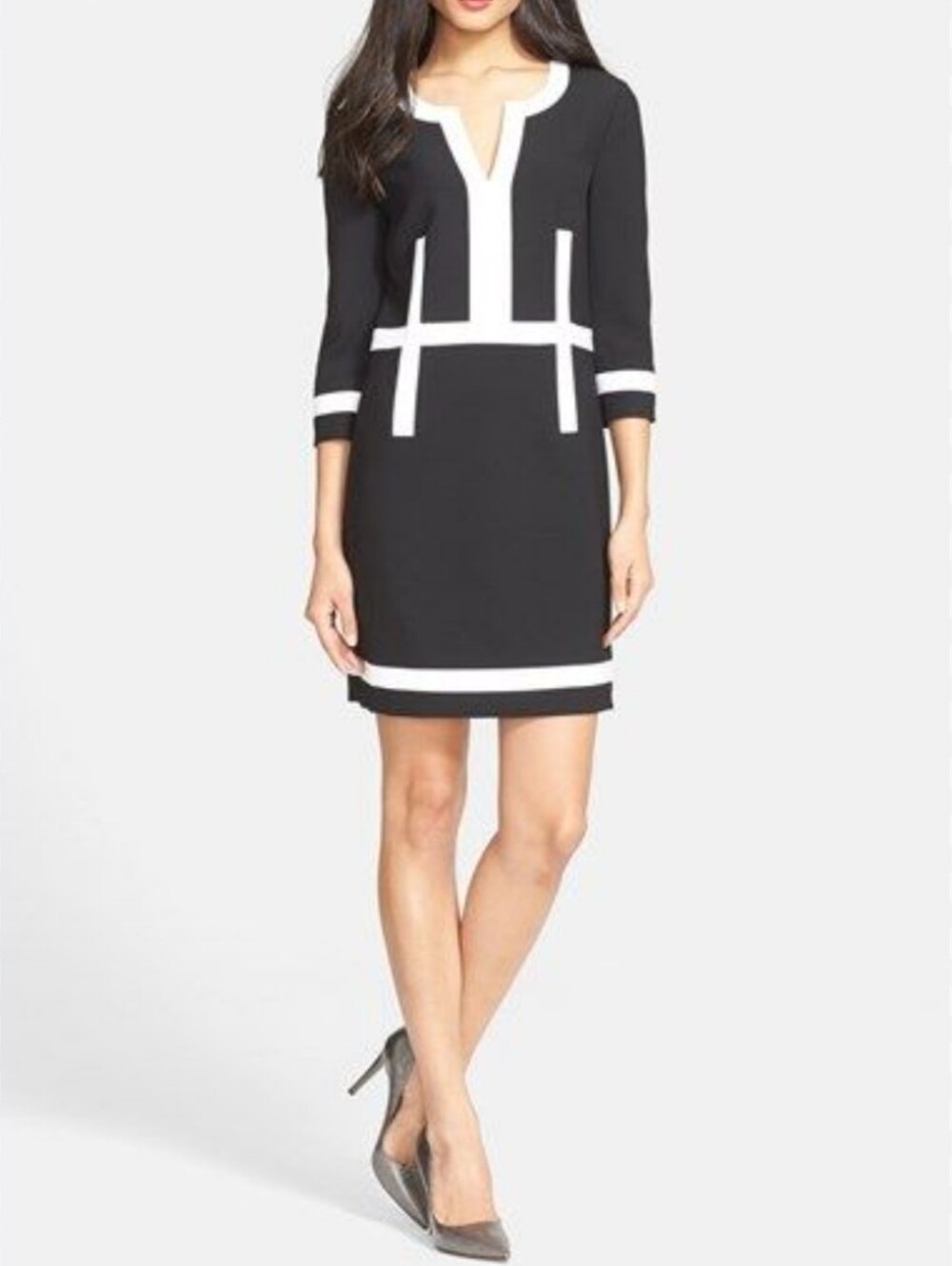 Diane Von Furstenberg Black Mini Dress with White Contrast Trim